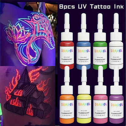 Tattoo Ink UV Fluorescent Set with 5ml Bottles in 5-, 8-, 11- or 15-Color Bottle Options with Item-Specific Color, Capacity and Bottle