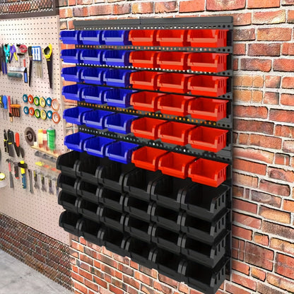 Wall Mounted Storage Bin Rack System, Small Parts Organizer for Screws, Nuts, Bolts & Nails, Stackable Garage Workshop Tool Storage Rack