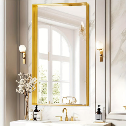 Rectangular Metal-Frame Bathroom Mirror in Black, Gold or Silver with Six Sizes and Dual Orientation