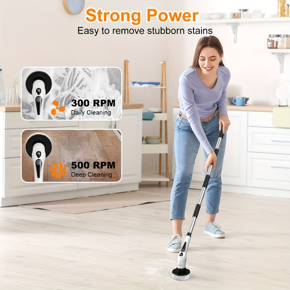 Electric Spin Scrubber Cordless IPX8 9 Replaceable Brush Heads 4 Adjustable Extension for Home Cooking, Dining and Outdoor Meals