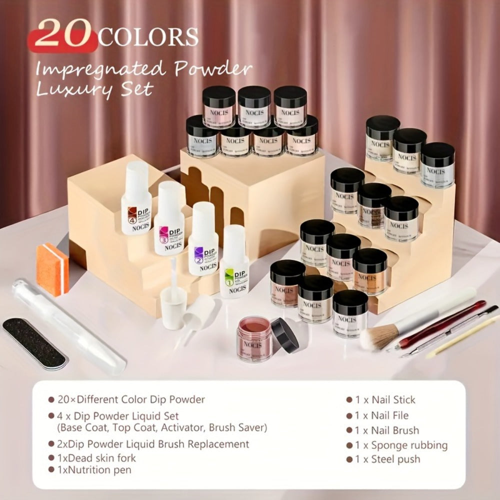 Sparkling Glitter Dip Powder Nail Set 33Pcs with Activator & Primer, 20 Colors No Lamp Needed for French