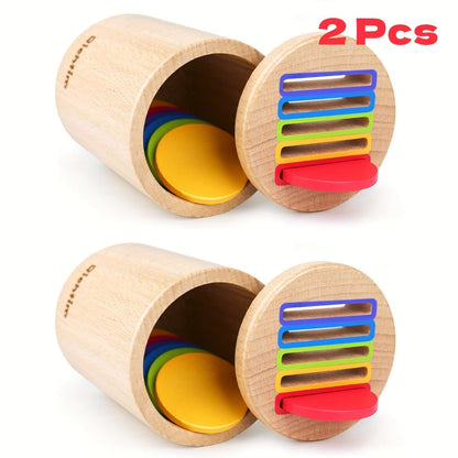 Wooden Color Sorting Coin Box Toy for Toddlers 1+, Montessori Educational Sensory Learning Toy with 10 Colorful Blocks & Storage Bag