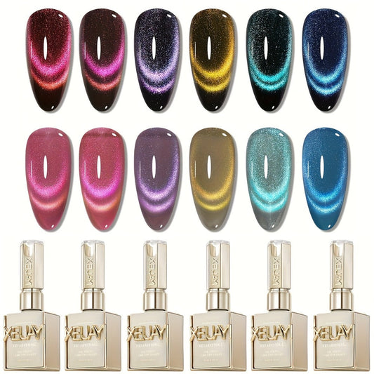 Dopamine Cat Eye Gel Polish Set with Six Magnetic Colors and Photo Frame Bottles for UV LED Nail Art