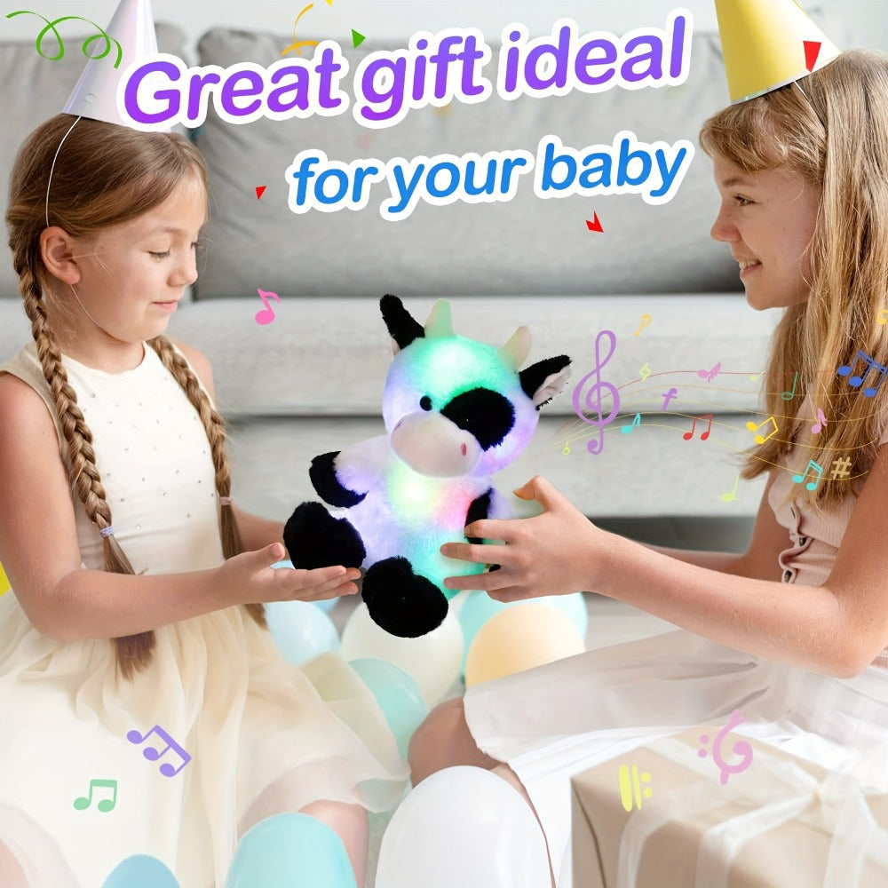 Plush Toy Highland Cow with Glowing Body and Optional Music in Two Interactive Styles for Display