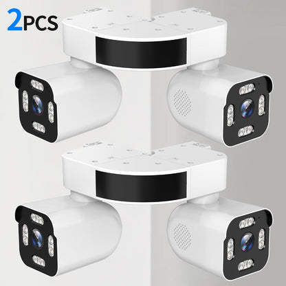 Dual-Lens PTZ Outdoor Security Camera with 2.4GHz WiFi, Wired Power and Single- or Two-Camera Options