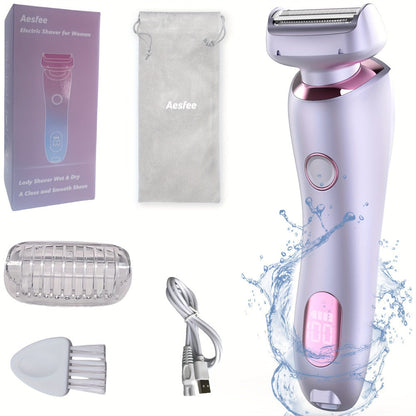 Electric Shaver Bikini Razor with Stainless Steel Blade, Rechargeable Power and Waterproof Wet/Dry Use in Purple