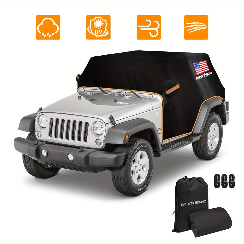 Jeep Wrangler Half Cab Cover in Black 210D Fabric with Reflective Strips, Storage Bag and 2-Door or 4-Door Options