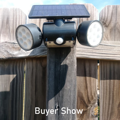 Motion Sensor Solar Security Light 30 LED Dual Head - 360° Adjustable Outdoor Wall Spotlight for Garden Garage Driveway Patio Backyard