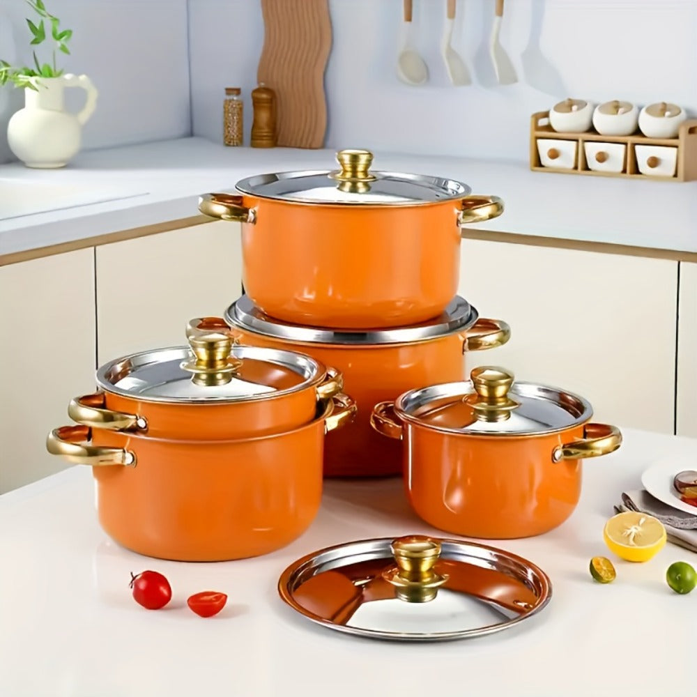 Stainless Steel Non-Stick Cookware Set 10/12pcs, 316 Grade Steel Frying Pan, Stockpot & Milk Pot with Lid