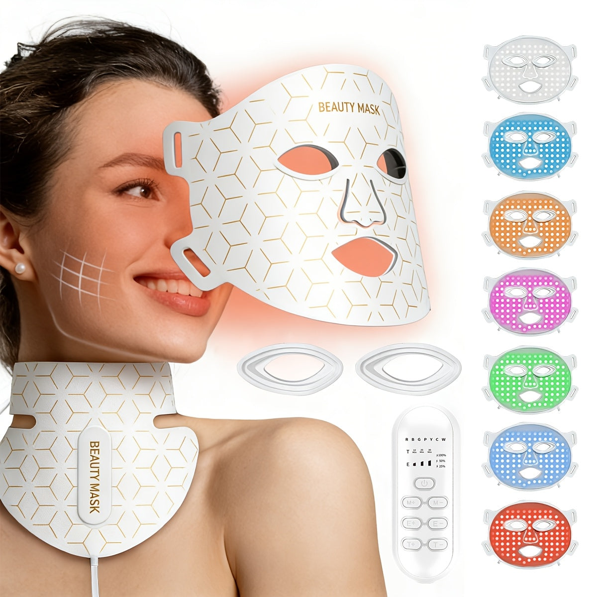 LED Face Mask, 7-in-1 Red Light Therapy for Face & Neck, 93+80 LED Beads, Separate Silicone Applicator