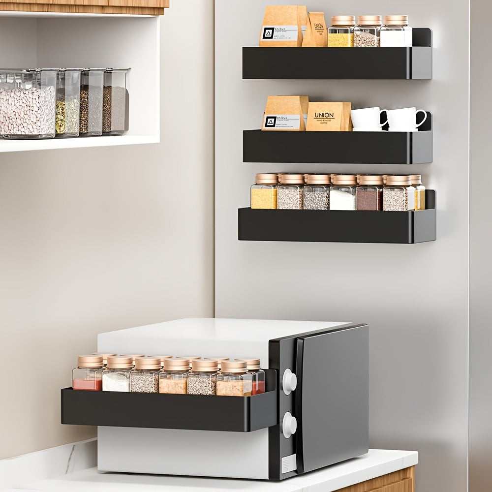Magnetic Refrigerator Spice Rack Trays in Black or White with Two- or Four-Piece Set Options