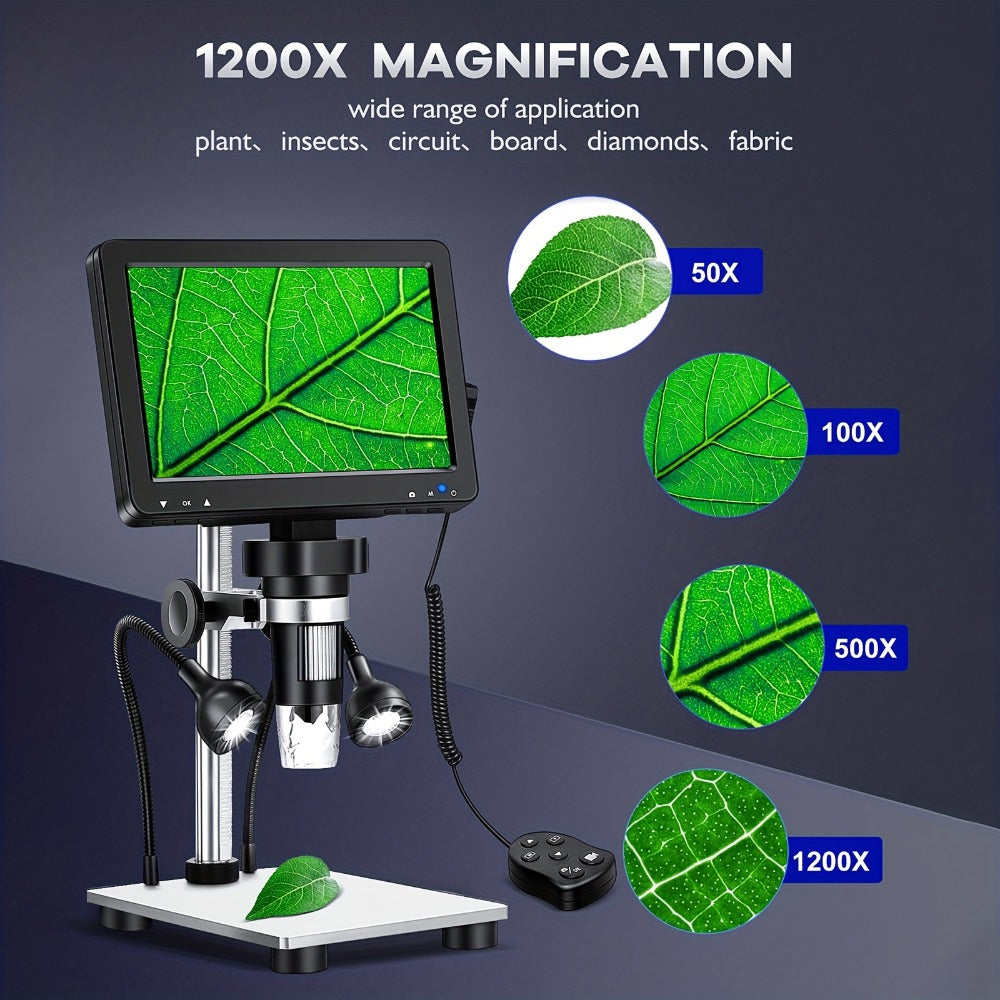 DM9 7-Inch Digital Microscope with Eight Lens LEDs, Two Side Lights and Tilting Screen for Coin and PCB Inspection