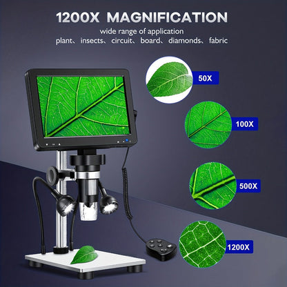 DM9 7-Inch Digital Microscope with Eight Lens LEDs, Two Side Lights and Tilting Screen for Coin and PCB Inspection