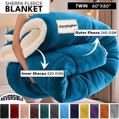 480GSM Sherpa Fleece Blanket, Double-Sided Heavy Throw for Couch, Bed & Travel, Reversible All Season