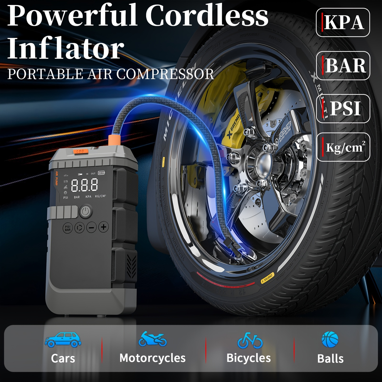Jump Starter Power Bank 10000A 4-in-1 with 150 PSI Air Compressor LED Emergency Light USB Charging for Garden, Patio and Yard Use