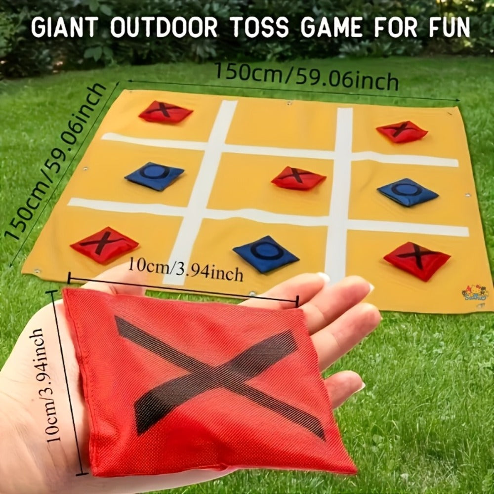 Giant Tic Tac Toe Bean Bag Toss Game Set Outdoor Lawn Game with 4.92ft Cloth 10 Bean Bags Ground Nails for Home and Salon Manicures