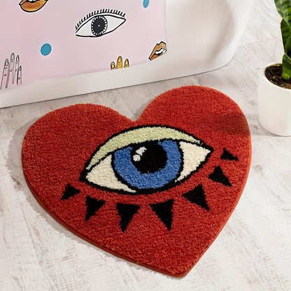 Eye Pattern Heart Shaped Bathroom Mat Plush Bath Rug 20x24 inch Valentine Home Decor for Entryways, Bedrooms and Living Spaces