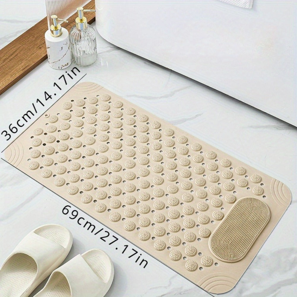 Bath Mat with Massage Buttons - PVC Shower Mat with Polka Dot Pattern, 0.35" Thick Rectangular Bathroom Safety Mat