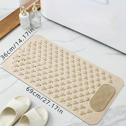 Bath Mat with Massage Buttons - PVC Shower Mat with Polka Dot Pattern, 0.35" Thick Rectangular Bathroom Safety Mat