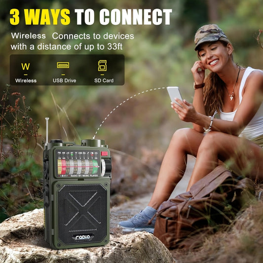Digital Shortwave Emergency Radio 4000mAh Solar Hand Crank, AM/FM/SW/NOAA Weather Alert, 5W Speaker