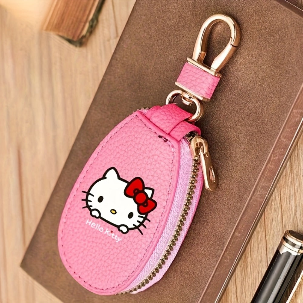 Hello Kitty Key Bag Car Key Organizer – Compact Keychain Pouch with Golden Zipper, Multi-Functional Key Storage Wallet