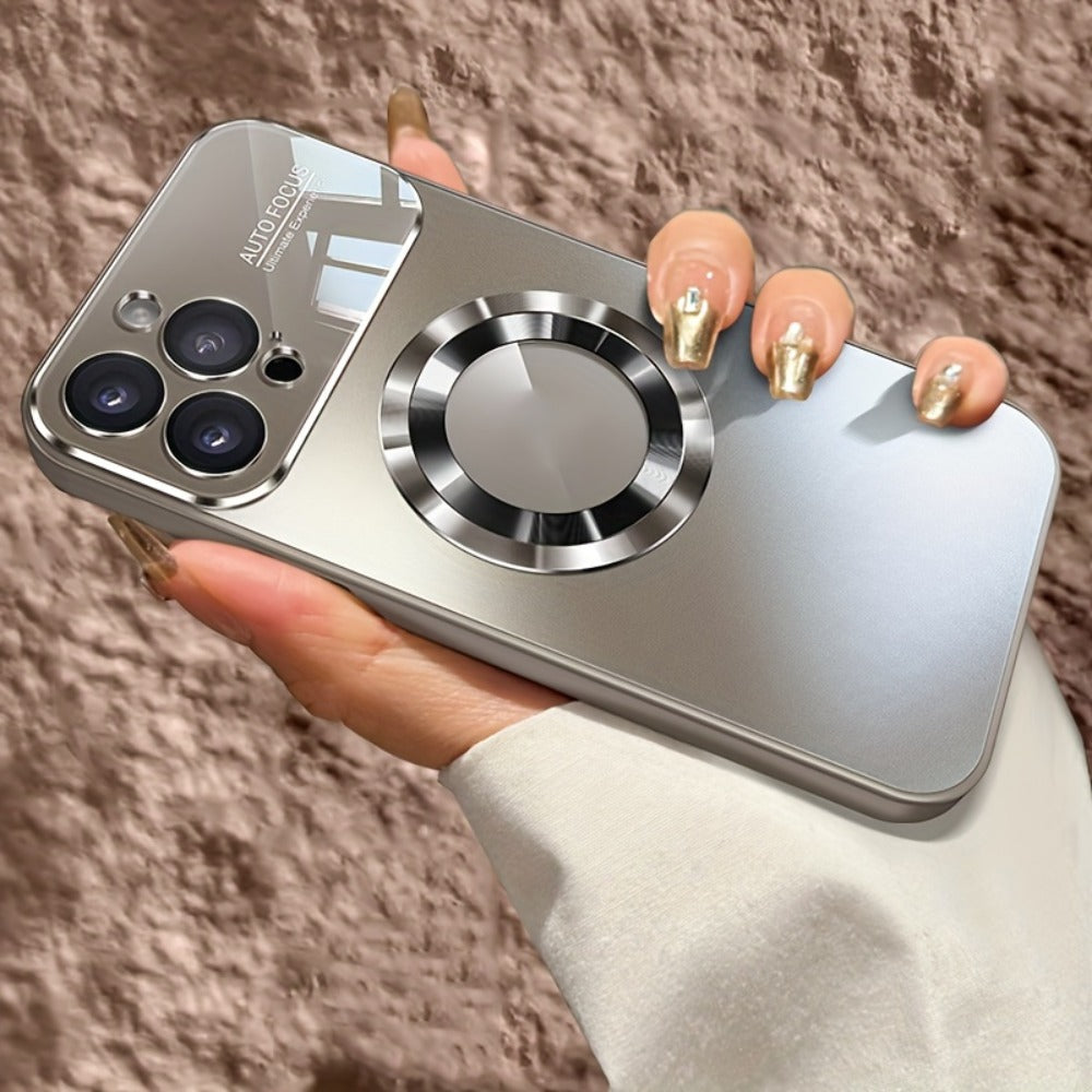 Phone Case Matte Titanium-Finish Cover with Built-In Glass Lens Protector for Select iPhone Models