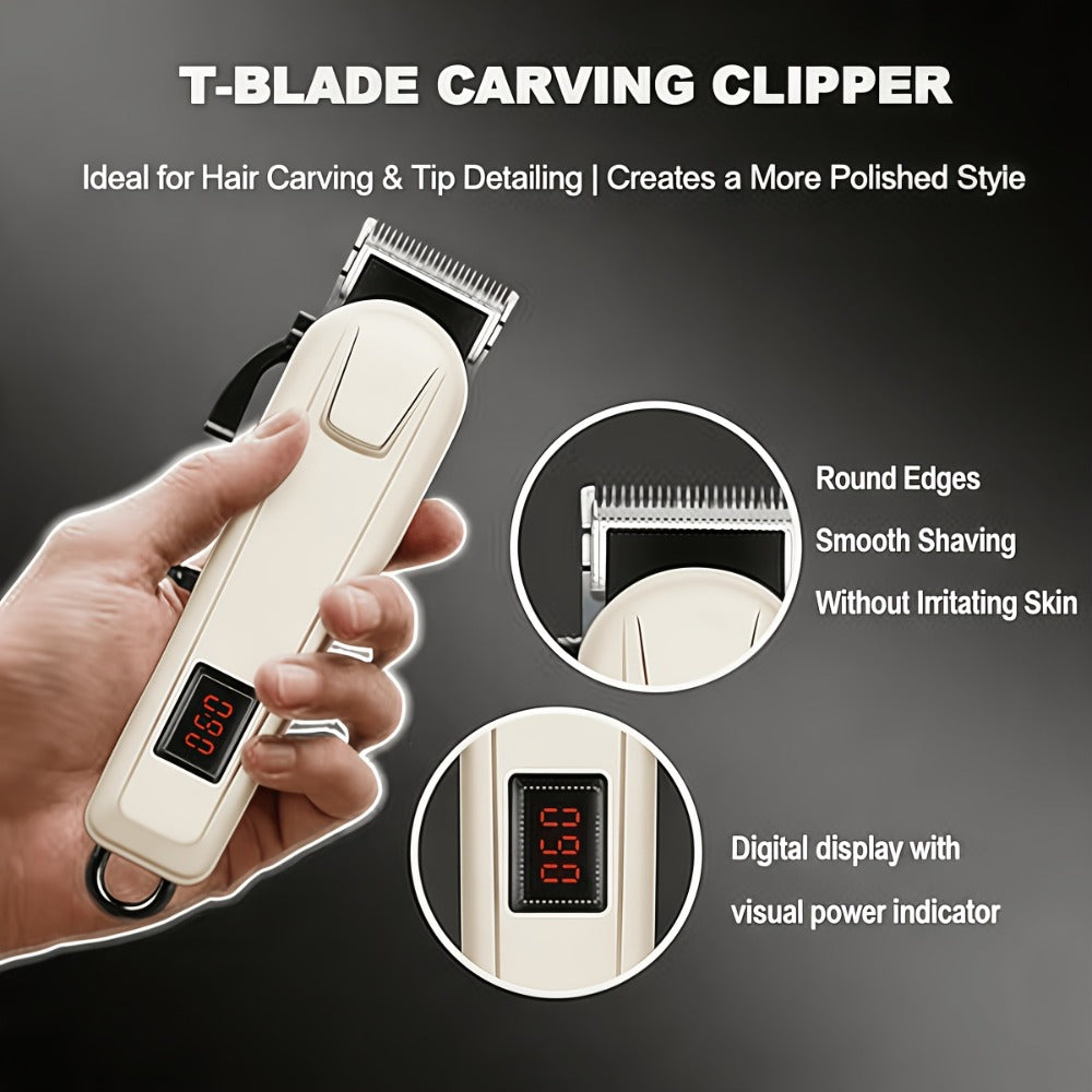 Hair Clippers & Trimmers KLY White Full-Size Clipper with LCD Display, USB Charging and Guide Comb Set