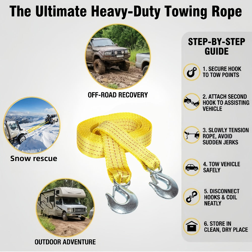 Recovery Tow Strap with Forged Steel Hook – 4M 13FT 11000LB Heavy Duty Winch Strap for Off-Road SUV Truck Pickup Emergency Vehicle Rescue