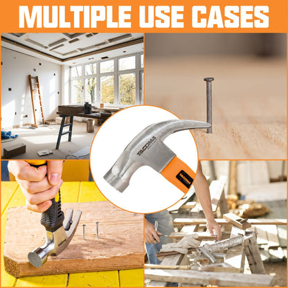 Claw Hammer & 700-Piece Nail Kit, 8oz or 16oz Forged Steel Magnetic Hammer with Galvanized Picture Hanging & Finishing Nails