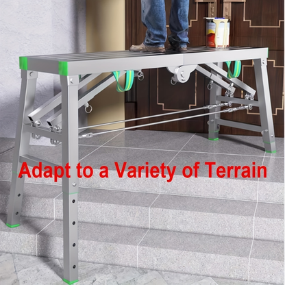Scaffolding Work Platform Folding Steel Step Ladder Adjustable Height Portable Drywall Bench for Garden, Patio and Yard Use