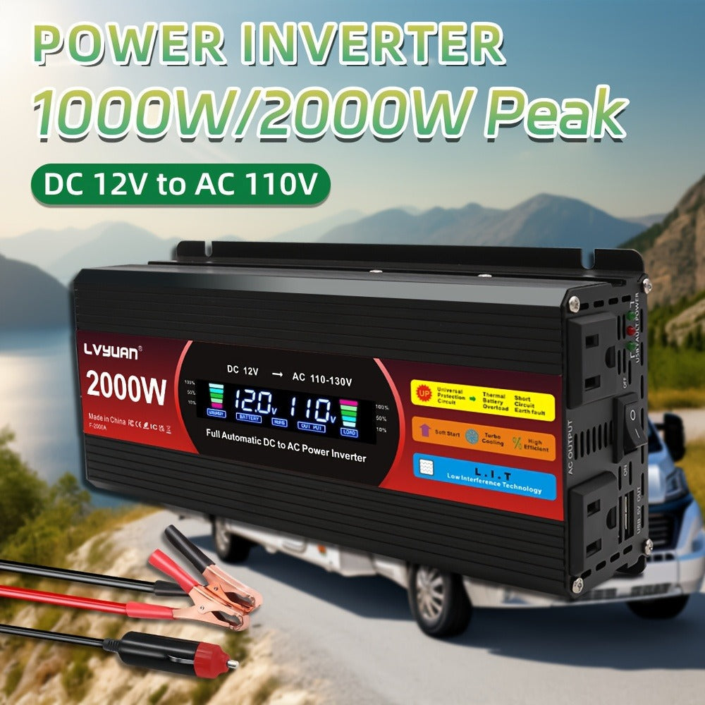 Multi-Format Car Power Inverter with 200W, 1000W or 3000W Labels in Red and Black Options for Vehicles