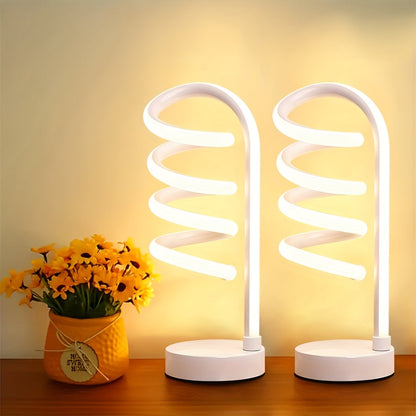 Dimmable Spiral Table Lamp with Touch Control & USB-C Charging Port, 3-Way Brightness Bedside Nightstand Lamp