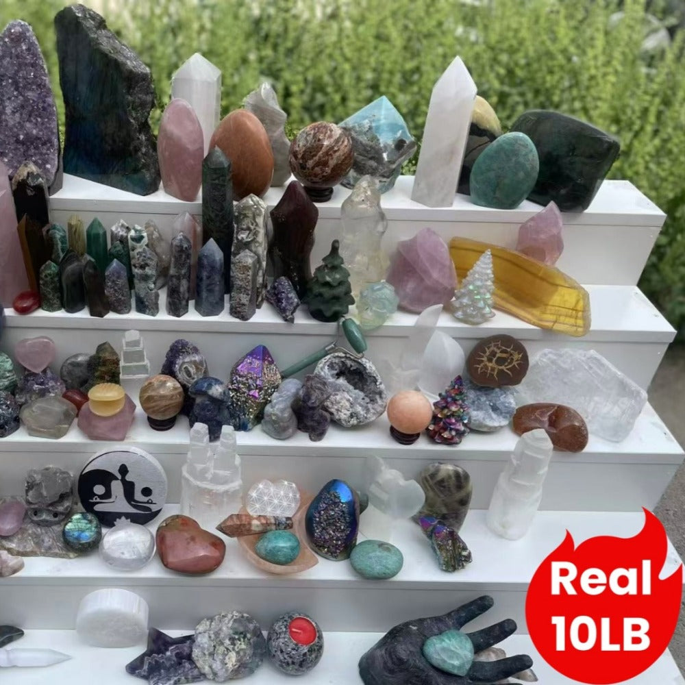 10LB Mixed Crystals Bulk Lot Natural Gemstones Towers Spheres Clusters Rough Stones Healing Crystals Collection Gift Set Decorative