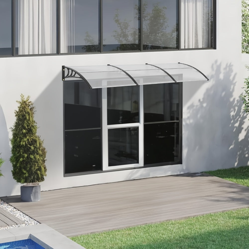 Door Window Awning Canopy 120x38 Inch Polycarbonate Rain Sun UV Snow Shield with Aluminum for Entryways, Bedrooms and Living Spaces