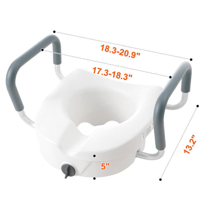Raised Toilet Seat with Arms for Seniors & Elderly - 5 Inch Elevated Toilet Seat, Twist Lock, Adjustable Armrests with Padding