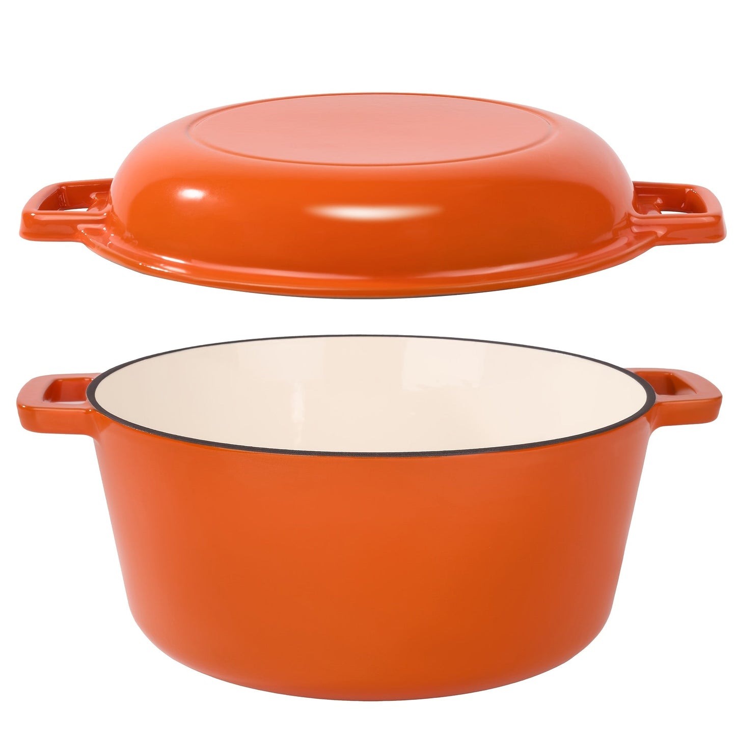 6QT Enameled Cast Iron Dutch Oven with Reversible 2QT Skillet-Style Lid and Four Color Options