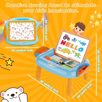 Double-Sided Kids Drawing Easel with Foldable Tabletop Stand, Chalkboard, Whiteboard and Six Color Options