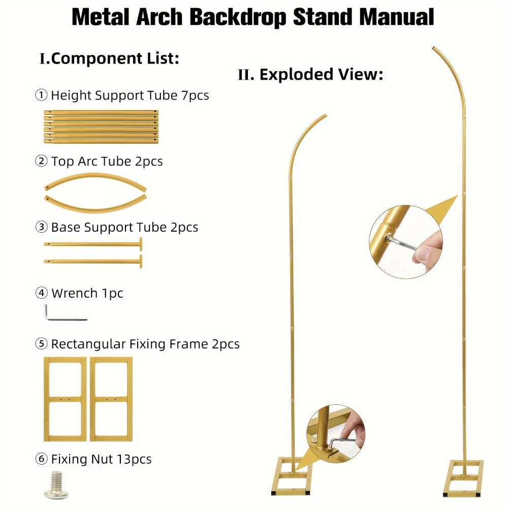 Balloon Arch Stand Kit Metal Wedding Arch Frame 6ft & 8ft Backdrop Stand Set of 2 Golden Curved Top for Birthday Party Bridal Shower