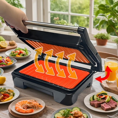 Electric Panini Press Grill Double-Sided Heating Sandwich Maker Waffle Iron Steak Grill Indoor for Grilling, Camping and Outdoor Meals