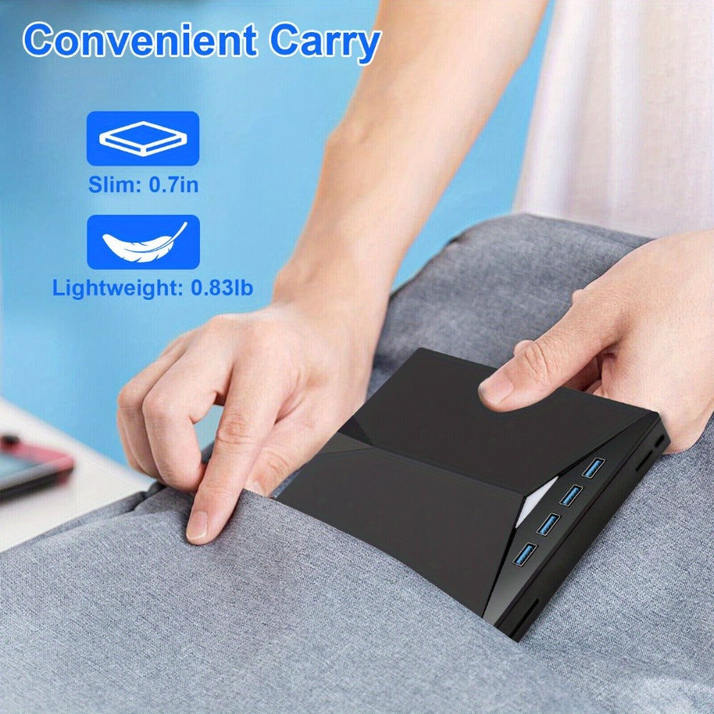 7-in-1 External DVD Drive USB 3.0 with 4 USB Ports & Dual TF/SD Card Reader - High-Speed CD/DVD Burner for Laptop Mac PC