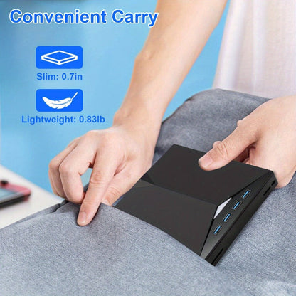 7-in-1 External DVD Drive USB 3.0 with 4 USB Ports & Dual TF/SD Card Reader - High-Speed CD/DVD Burner for Laptop Mac PC