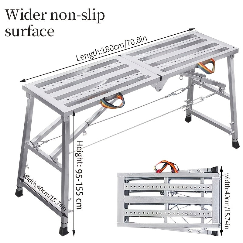 Folding Scaffold Step Stool Adjustable Height 39-79" Portable Steel Work Platform for Home Renovation Painting Car Washing RV Cleaning