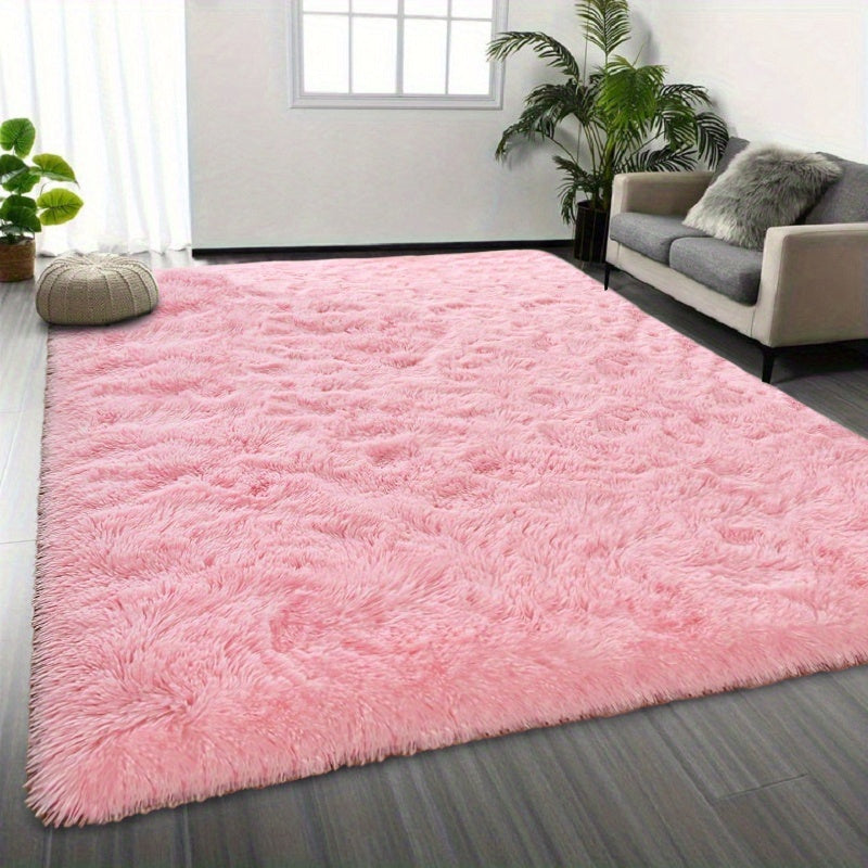 Shaggy Plush Area Rug – Soft Fluffy Carpet for Living Room, Bedroom & Sofa | Non-Slip Machine Washable Tie-Dye & Solid Color Long Pile Rug |