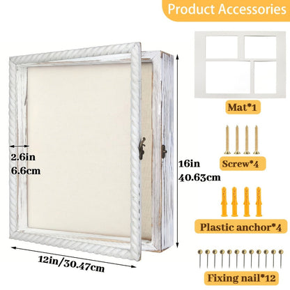 Shadow Box Frame with Linen Back, Large Rustic Memory Display Case 11x14 & 12x16 Inch for Photos