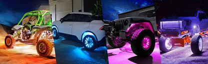 RGB Rock Lights Kit for Trucks & Cars, Sound-Activated LED Underbody Lights with APP & Remote Dual Control