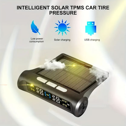 Solar TPMS Tire Pressure Monitoring System – Solar & USB Charging, 5 Alarm Modes, Color Display for 4-Wheel Vehicles