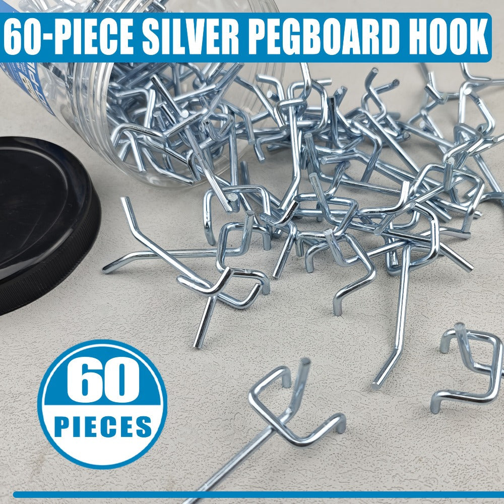 Pegboard Hooks 60pcs Stainless Steel 2 Inch Single Hole – 1-Inch Spacing Board Hooks for Tool Organization in Garage Workshop Warehouse