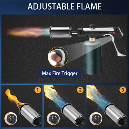 Propane Torch Gun with Safety Lock & One-Touch Max Fire, Adjustable Flame Butane Burner for Searing Steak