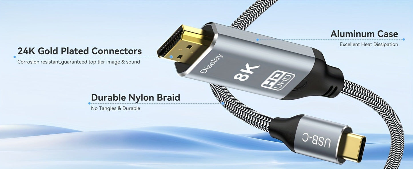 USB-C to HDMI 2.1 Cable 8K@60Hz 4K@144Hz, Aluminum Braided Thunderbolt 4/3 Compatible, 48Gbps HDCP 2.3 HDR