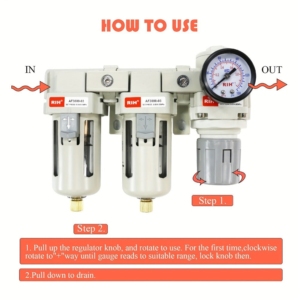 Air Filter Regulator Combo AC3110-03 High Pressure Compressed Air Treatment Unit - FRL for Entryways, Bedrooms and Living Spaces